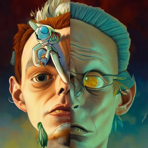 Image similar to lucky mohawk projector portrait by gaston bussierre and charles vess and james jean and erik jones and rhads, inspired by rick and morty, epic, funny, huge scale, beautiful fine face features, intricate high details, sharp, ultradetailed