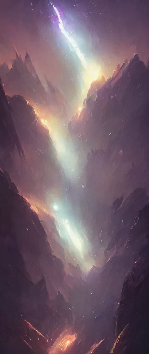 Image similar to A painting of a vertical galaxy trending on artstation in the style of Greg Rutkowski