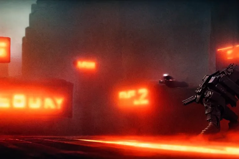 Prompt: vfx film closeup, blade runner 2 0 4 9 futuristic soldiers shoot at enemy robots futuristic war, battlefield war zone, shootout, running, shooting, explosion, battlefront, leaping, flat color profile low - key lighting award winning photography arri alexa cinematography, big crowd, hyper real photorealistic cinematic beautiful, atmospheric cool colorgrade