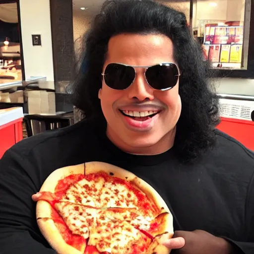 Prompt: obese michael jackson hanging out at pizza hut