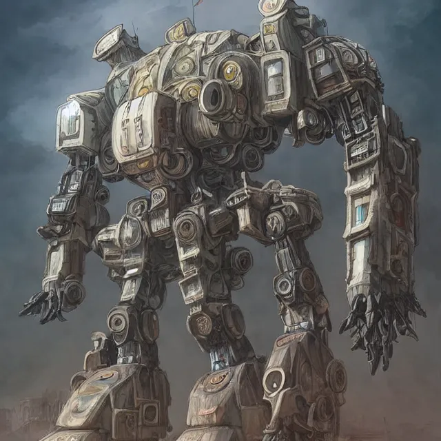 Prompt: symmetrical dieselpunk warrior, giant goliath mecha with details and decals in the utopia city. sci - fi, by mandy jurgens, ernst haeckel, james jean
