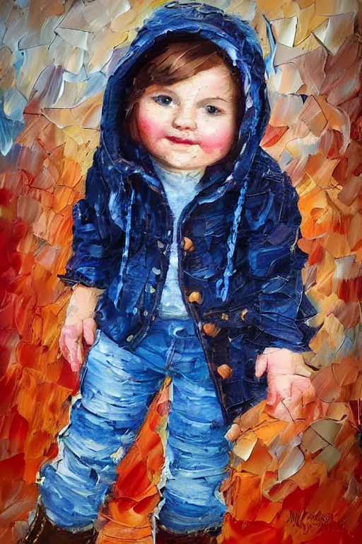 Image similar to palette knife oil painting portrait of nellie, a small figured young woman in her 2 0 s, dressed like a country bumpkin : jeans, boots, a pointy bright red hoodie. extreme detail, artstation trending, artgerm, any racial background, deviant art, octane, substance, art history 8 k