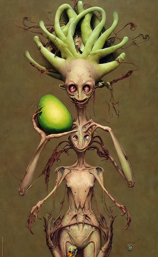 Image similar to imaginative anthro avocado creature painting by chiara bautista, beksinski and norman rockwell and greg rutkowski weta studio, tom bagshaw and lucasfilm