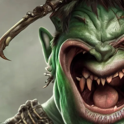 Image similar to a detailed portrait of a cute child orc boy smiling, fantasy art illustration, incredibly highly detailed and realistic, 8 k, sharp focus