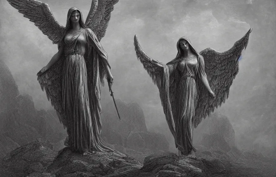 Image similar to angel of death, illustration by Gustave Dore, high resolution, 4K