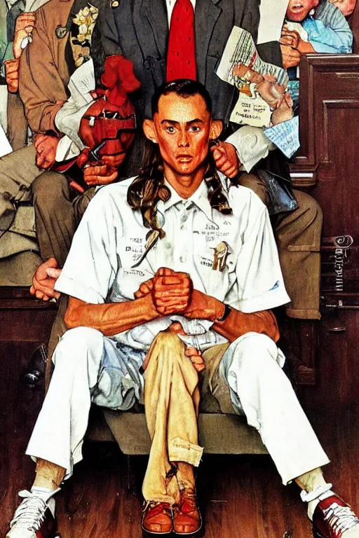 Image similar to Forrest Gump painted by Norman Rockwell