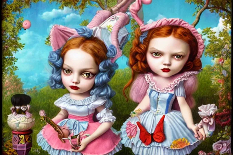 Image similar to colorful cute alice in wonderland by mark ryden, octane, insanely detailed