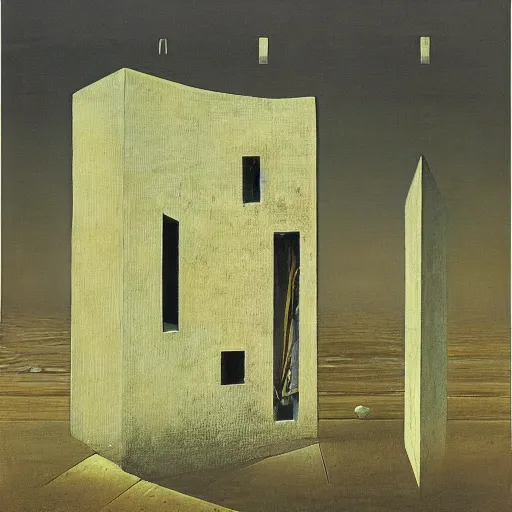 Prompt: tall boxes falling out of space next to each other, zdzislaw beksinski