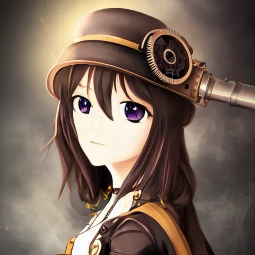 Image similar to steampunk themed anime girl with a steampunk robotic crow on her shoulder, finely detailed, portrait, beautiful, cinematic lighting,