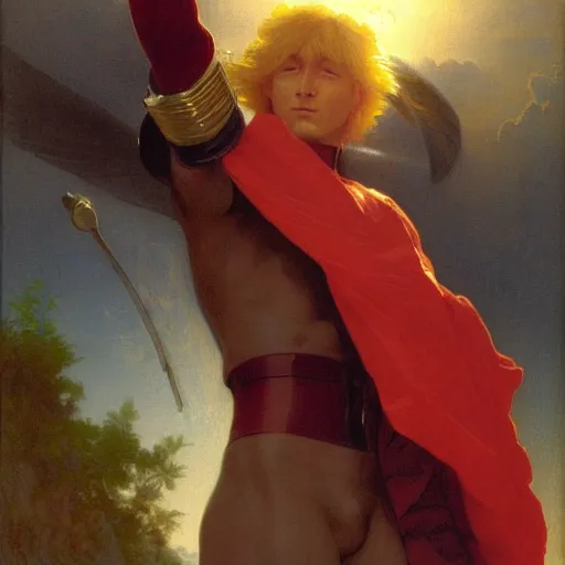 Prompt: Painting of Char Aznable. Art by william adolphe bouguereau. During golden hour. Extremely detailed. Beautiful. 4K. Award winning.