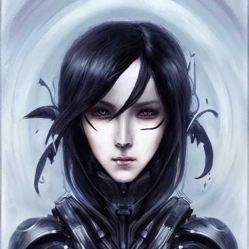 Image similar to portrait of a female dark elf witch by ayami kojima, she is about 2 0 years old, american, black hair, introvert, she is wearing a modern tactical gear, scifi, highly detailed portrait, digital painting, artstation, concept art, smooth, sharp foccus ilustration, artstation hq