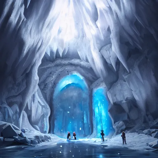 Prompt: ice cave, digital paintting, artstation, high quality