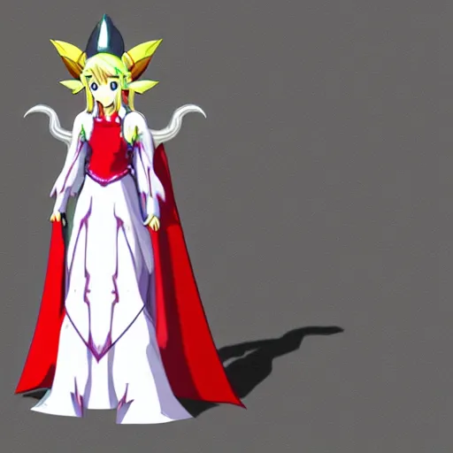 Prompt: snes character 2. 5 d dragon queen white dresss anime zelda style