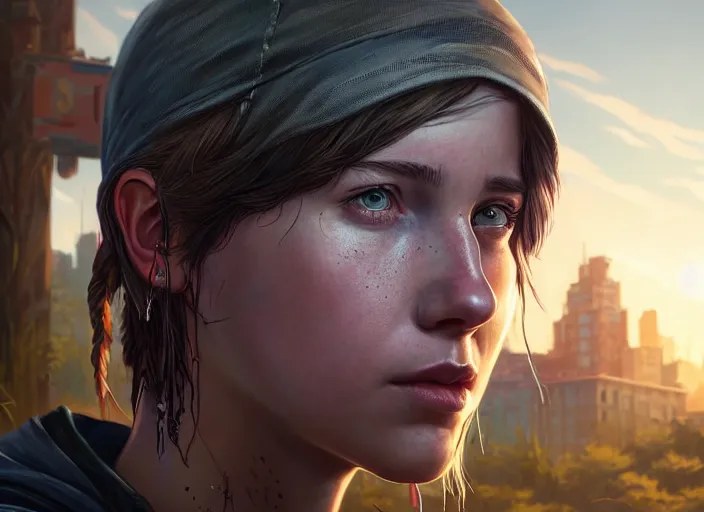 Image similar to highly detailed portrait of chloe price, in the last of us, stephen bliss, 8 k, unreal engine, fantasy art by greg rutkowski, loish, rhads, ferdinand knab, makoto shinkai and lois van baarle, ilya kuvshinov, rossdraws, tom bagshaw, global illumination, radiant light, detailed and intricate environment