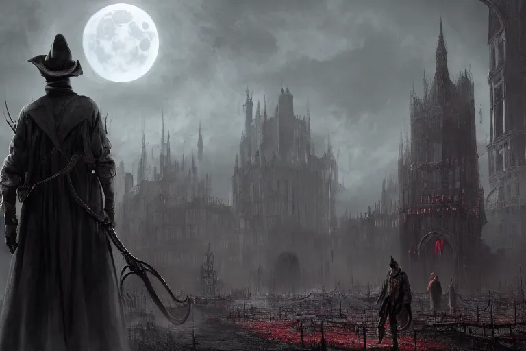 Prompt: an ultra matte painting of mister bean in the style of bloodborne, concept art by art by john collier and albert aublet and krenz cushart, scary shadows, blood moon eclipse, octane render, liminal space