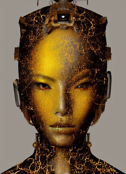 Image similar to portrait of a futuristic geisha cyborg, made from million point clouds, in the style of ghost in the shell, kintsugi, modern fine art, fractal, intricate, elegant, highly detailed, digital photography, subsurface scattering, by jheronimus bosch and greg rutkowski,