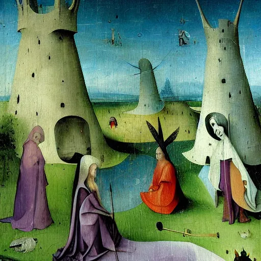 Image similar to ethereal, multi-dimensional landscape, lavender, detailed painting by Hieronymus Bosch