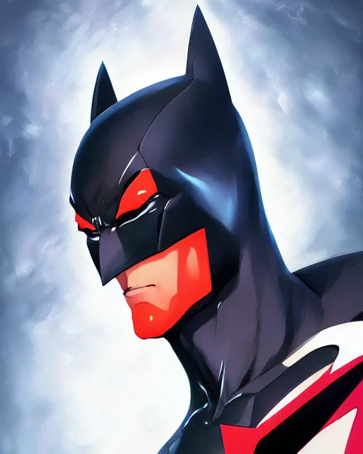 Image similar to anime portrait of Batman Beyond by Stanley Artgerm Lau, WLOP, Rossdraws, James Jean, Andrei Riabovitchev, Marc Simonetti, and Sakimichan, trending on artstation