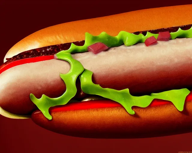 Image similar to american hotdog product photography close up advert, deep focus, d & d, fantasy, intricate, elegant, highly detailed, digital painting, artstation, concept art, matte, sharp focus, illustration, hearthstone,