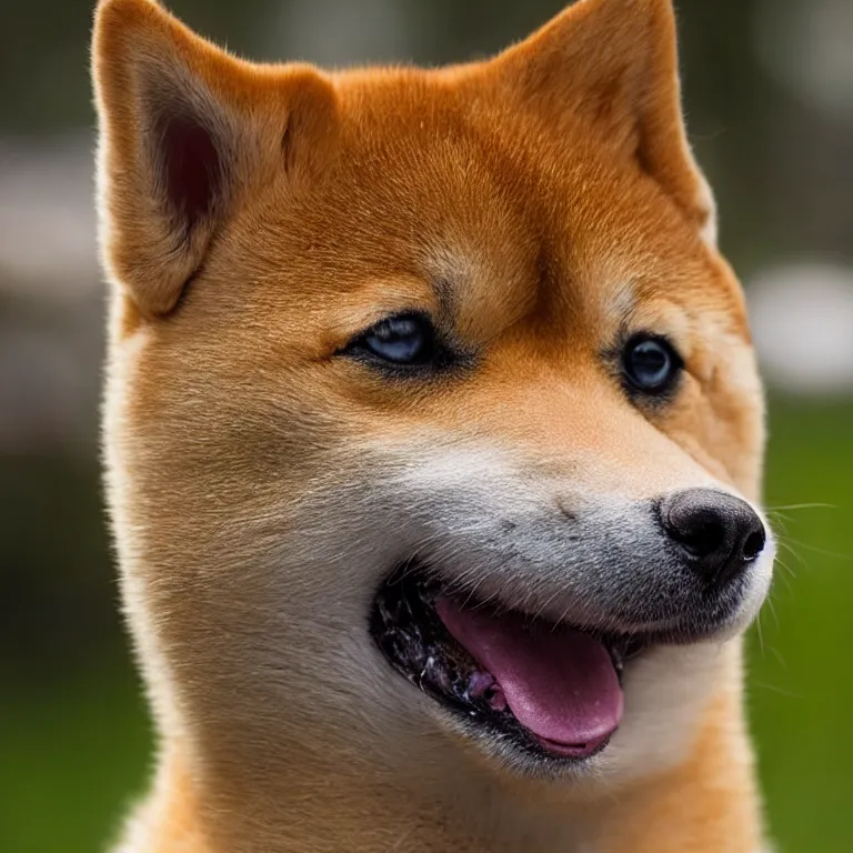 Prompt: Close up of a shiba inu, photo realistic, dramatic lighting, Nat Geo award winner, 100mm lens, bokeh