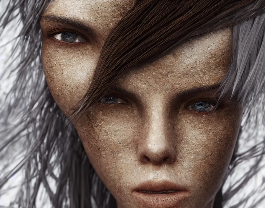 Image similar to close look of human face with fractal deformation, realistic eyes, brown hair, beautiful graphics, fantasy artwork, very beautiful scenery, hd, hdr, ue 5, ue 6, unreal engine 5, cinematic 4 k wallpaper, 8 k, ultra detailed, by popular digital, details, beautiful image ever created, high resolution, artstation, award winning