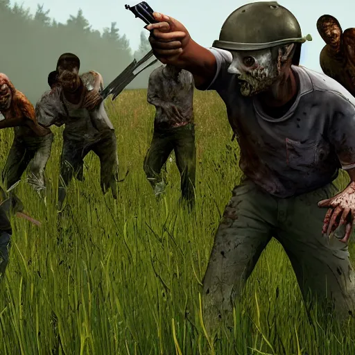 Prompt: survivors fending off a zombie attack in dayz, ultra realistic, hd