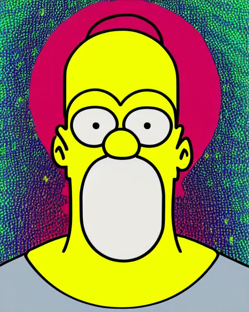 Image similar to dramatic line - art portrait of homer simpson, colorful glow