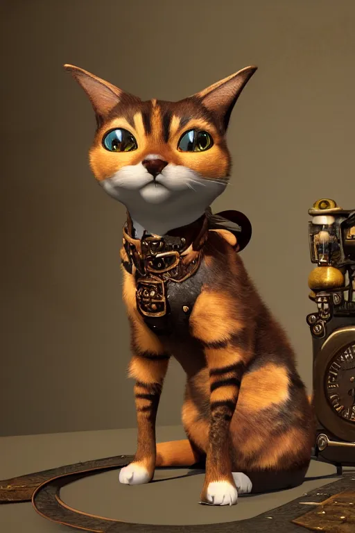 Image similar to A cute Steampunk calico cat, unreal engine, octane render