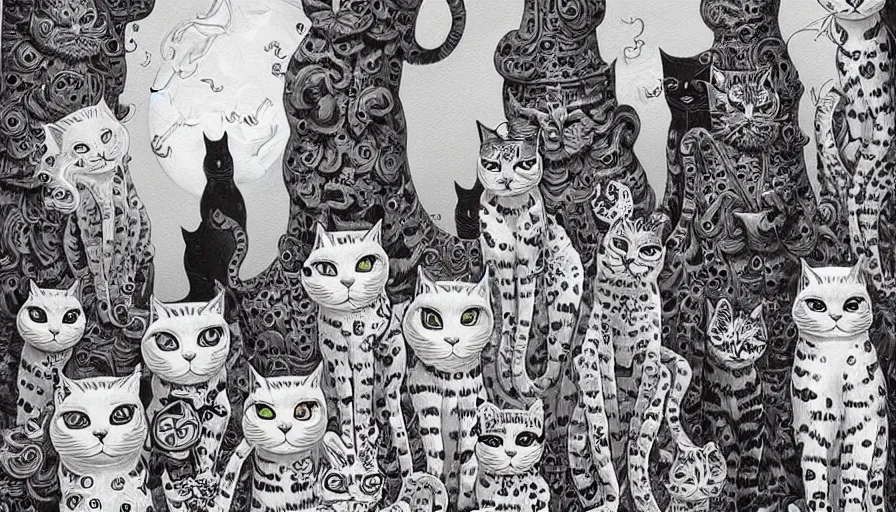 Prompt: acrylic painting of really tall cats by joe fenton, thick brush strokes and visible paint layers