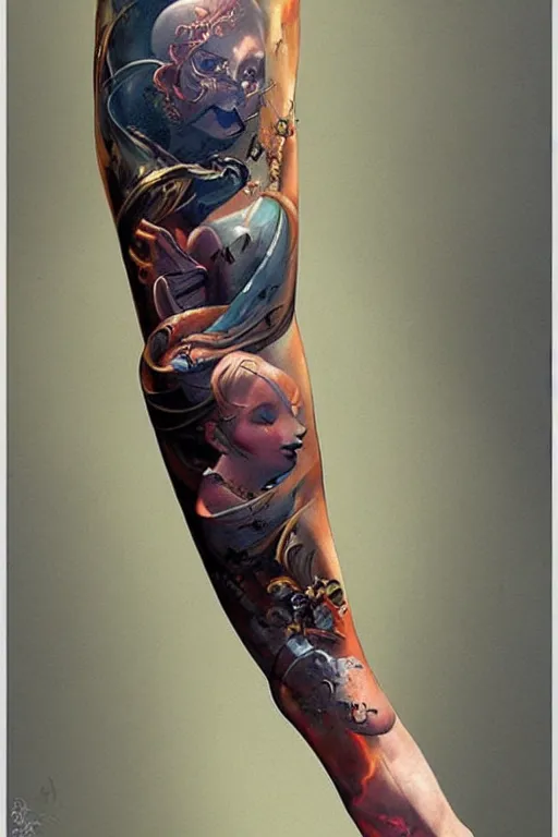 Image similar to arm sleeve tattoo design by peter mohrbacher and craig mullins