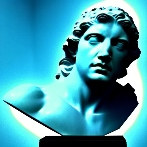 Image similar to 3 d sci - fi cgartist rendering of a hyper realistic marble greek statuary bust floating at the vast pulsating interdimensional fractal space portal at the psychedelic vaporwave event horizon directed by col price, trending on artstation