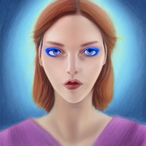 Image similar to a drawing of a woman's face with blue eyes, a digital painting by Nyuju Stumpy Brown, tumblr contest winner, digital art, speedpainting, flat shading, painterly