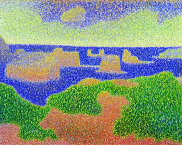 Prompt: painting of a canyon landscape, by paul signac, by georges seurat, by albert dubois - pillet