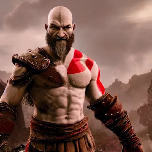 Image similar to Patrick Stewart as old kratos in god of war