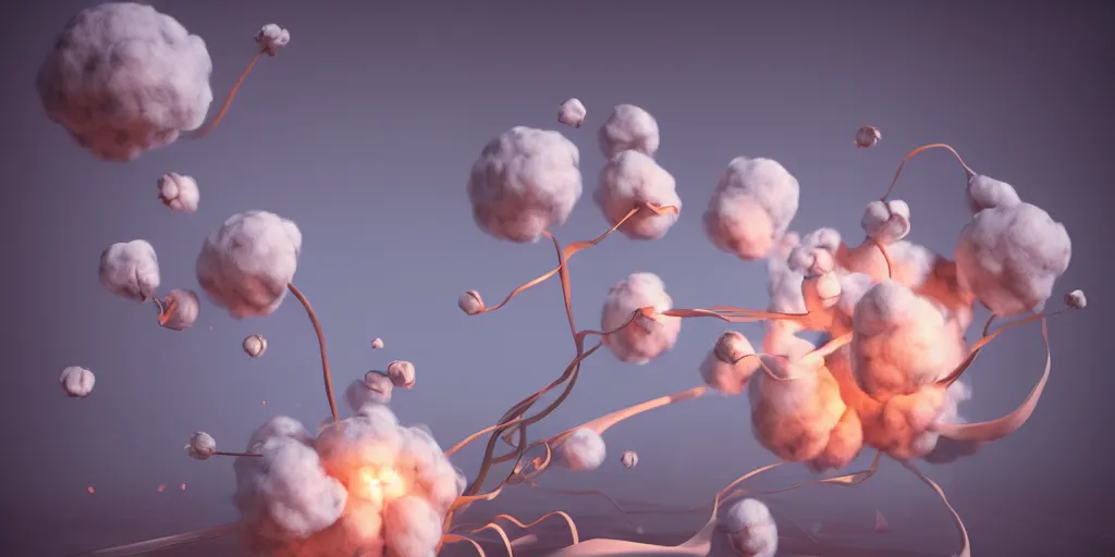 Prompt: explosion in the form of cotton plant, 3 d octane remder, epic lighting, 8 k, by goro fujita