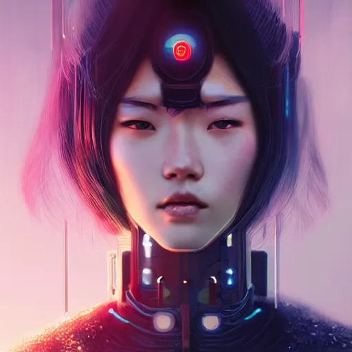 Image similar to portrait futuristic Samurai Girl, in future cyberpunk tokyo rooftop , ssci-fi, fantasy, intricate, very very beautiful, elegant, human anatomy, neon light, highly detailed, digital painting, artstation, concept art, smooth, sharp focus, illustration, art by tian zi and WLOP and alphonse mucha