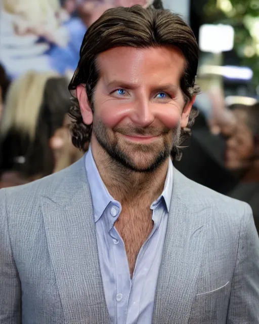 Prompt: bradley cooper without beard, but he has blonde hair, and he is playing superman