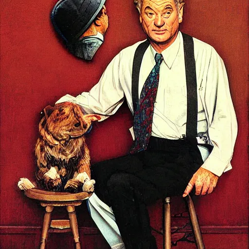 Prompt: Bill Murray painted by Norman Rockwell