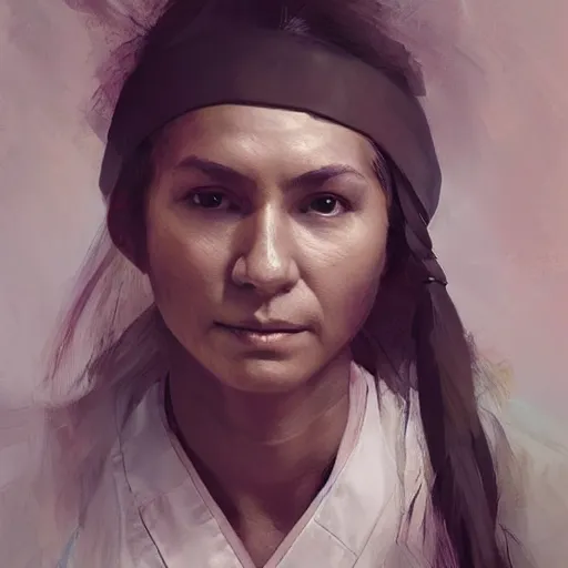 Image similar to Portrait of a Native American woman as a modern nurse in a hospital, digital art by Ruan Jia and Mandy Jurgens and Artgerm, highly detailed, trending on artstation, award winning,