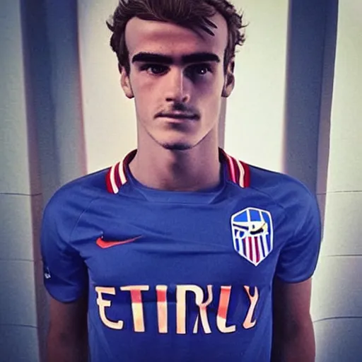 Image similar to “ a realistic detailed photo of a guy who is an attractive humanoid who is half robot and half humanoid, who is a male android, soccer player antoine griezmann, shiny skin, posing like a statue, blank stare, on the bed, on display ”