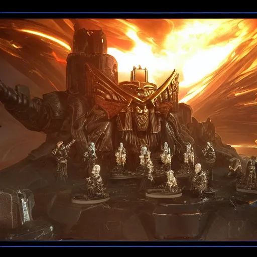 Prompt: The Emperor of Mankind together with Astartes storm the spider lair futuristic style 4k