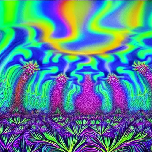 Image similar to realistic renderings of psychedelic scenes
