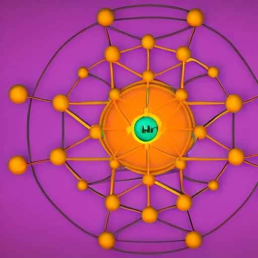 Prompt: a logo design based on hydrogen electron orbitals, radial symmetry, simplistic, orange and purple color scheme