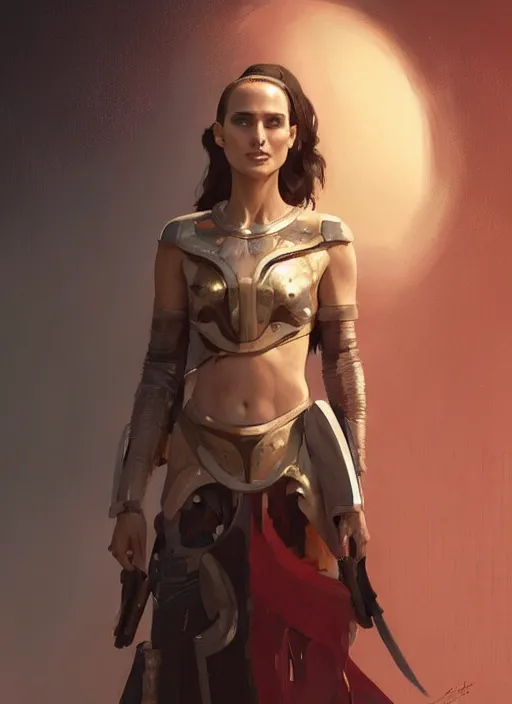 Prompt: a digital painting of Natalie Portman as a cyborg wearing a greek noble outfit, by netter, style from greg rutkowski, beautiful eyes, long hair, full frame, oil painting, featured on artstation, concept art, smooth, sharp focus, illustration, very detailed, ambient lighting, unreal engine render, concept art by Atey Ghailan, by Loish, by Bryan Lee O'Malley