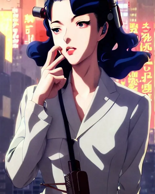 Image similar to portrait Anime 1940s Detective smoking Sharp fine face, pretty face, realistic shaded Perfect face, fine details. Anime. cyberpunk realistic shaded lighting by katsuhiro otomo ghost-in-the-shell, magali villeneuve, artgerm, rutkowski Jeremy Lipkin and Giuseppe Dangelico Pino and Michael Garmash and Rob Rey