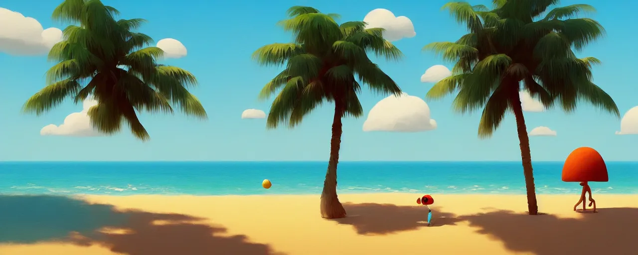 Prompt: goro fujita ilustration of a summer beach with palm tree, painting by goro fujita, sharp focus, highly detailed, artstation