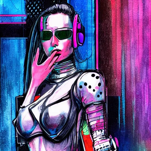 Image similar to cyberpunk outfit, fashion illustration, sketch, vivid colour, artistic, rough paper