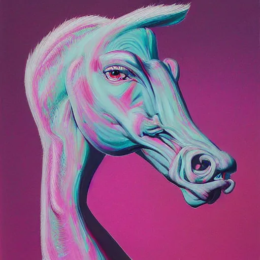 Image similar to a painting irradiated horse head in the style of Jeff Christensen, deep sea creatures, pastel pink background