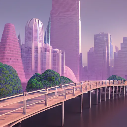 Image similar to A cityscape with a river running through it, Blender 3D, Pixar, Dreamworks, by Beeple