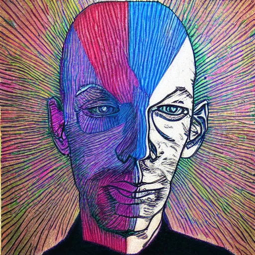 Image similar to radiohead album cover outsider art style ballpoint pen